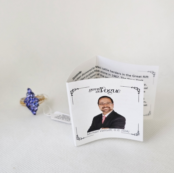 Gems En Vogue Natural Tanzanite Cluster Ring Palladium Sterling Silver 18k Sz 7! - Picture 5 of 9